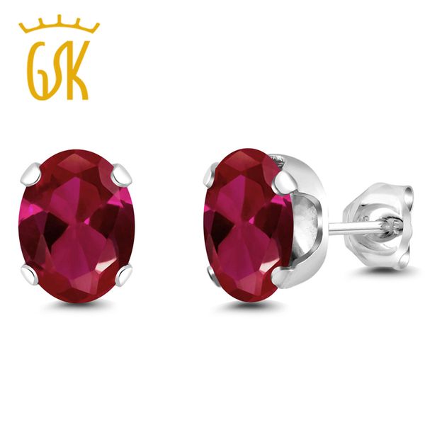 

2.30 ct oval 8x6mm red created ruby 925 sterling silver stud earrings, Golden;silver