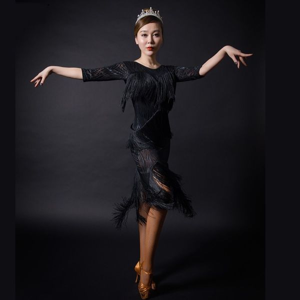 

tassel latin dance dress women girls/lady cha cha/rumba/samba/tango/ballroom dance skirt latin performance wear, Black;red