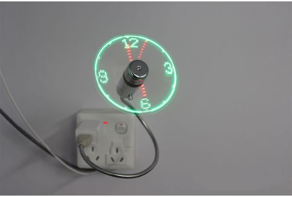 

in stock usb mini flexible led fan clock cool fan with led light cool gadget adjustable fan flashing real time display function