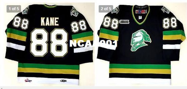 

real men real full embroidery #88 patrick kane london knights ohl jersey new chicago blackhawks or custom any name or number hockey jersey, Black;red