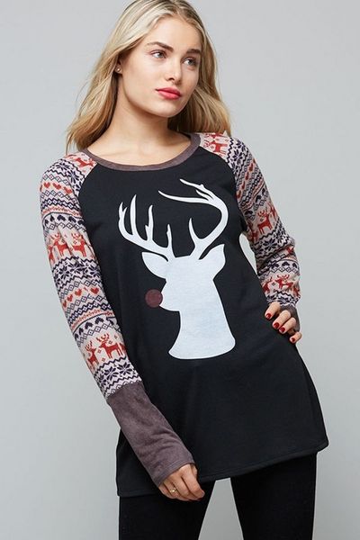 

elk women autumn spring long sleeved christmas casual t-shirt womens tees, White