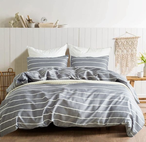 

simple nordic geometric stripes paern grey bedding duvet cover set + pillow case sham us twin  king size