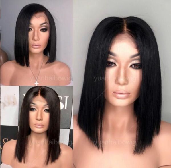 Acheter Long Bob Perruques Couleur Noir Naturel De Dentelle Perruque Malaisienne Vierge Cheveux Humains Avant De Dentelle Perruque Grise Bob Perruques
