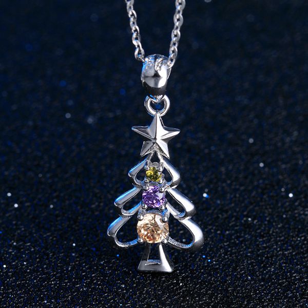 

star christmas tree pendant micro crystal zircon 925 pure silver jewelry holiday gift women