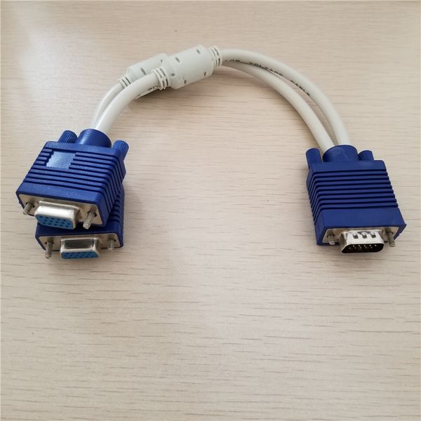 

10pcs/lot vga distributor 1 in 2 out splitter screen data transfer extension cable for computer tv video projector display 20cm