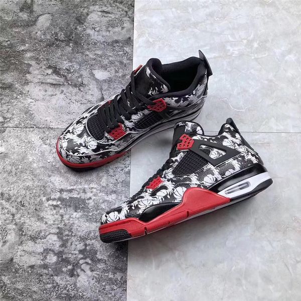 

( С коробкой)новый дизайнер 4 4s GS татуировки огонь красный высокий OG баскетбольная