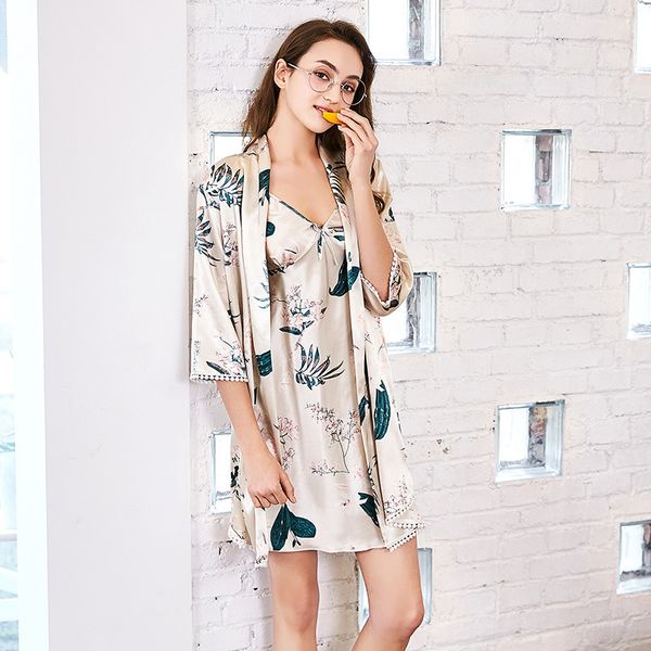 

fashion women satin sleepwear 2 pieces set silk half sleeve robe gown set nightdress lingerie female nightie, Black;red