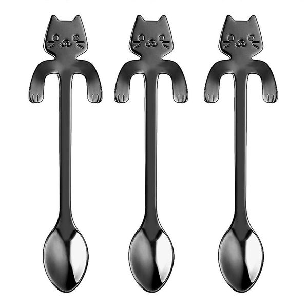 

eco-friendly 3 шт. / компл. из нержавеющей стали кошка кофейная ложка творческая чайная ложка с длинной ручкой повесить ложки напитка десерт