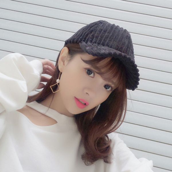 

korean version of the super thick corduroy baseball cap autumn and winter ladies duck tongue hip hop hat candy color bend along the cap, Blue;gray