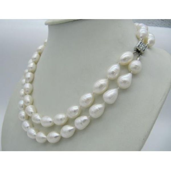 

verl charming 2 row 11-13mm akoya white natural pearl necklace 18-19 inch, Silver