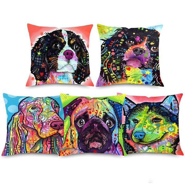 Blank Media Cases Wallets Electronics Christmas Dog Cat Terrier Pet Dogs Oil Painting Pattern Printed Pillowcase Square Cotton Linen Pillow Covers