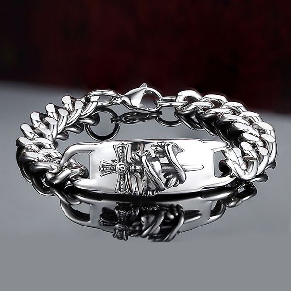 

punk bracelets for men stainless steel link chain cross bracelets bangle biker cool unique rock jewelry male, Black