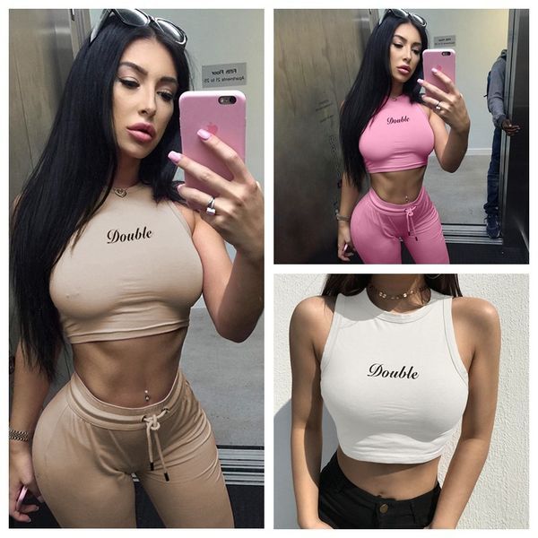 

europe and the united states 2018 spring with the same paragraph tight-fitting sleeveless letter printing short vest s006, White;red