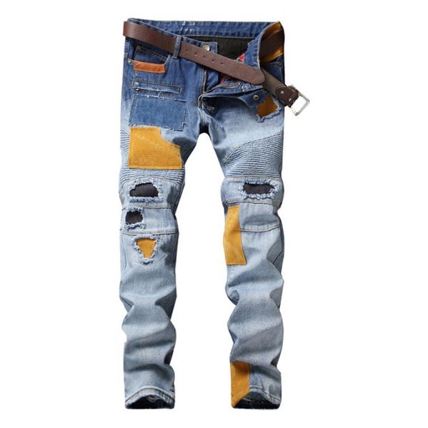 

new product men's 3d letter printing beading fashion pants europe and america explosion slim fit youth jeans male straight, Blue