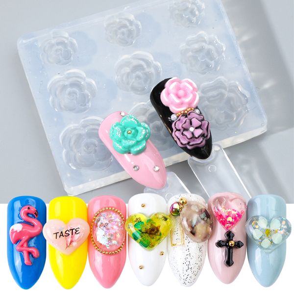 

1pcs plastic nail stamping mold silicone soft 3d carved floral flamingo animals rose emboss stencils manicure accessories beai, White