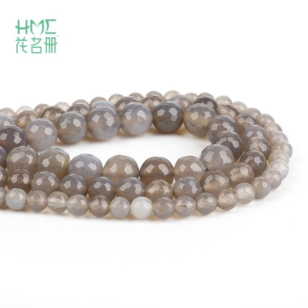 

2018 new round faceted grey agat beads natural stone beads loose fit bracelet making for jewelry making strand 15