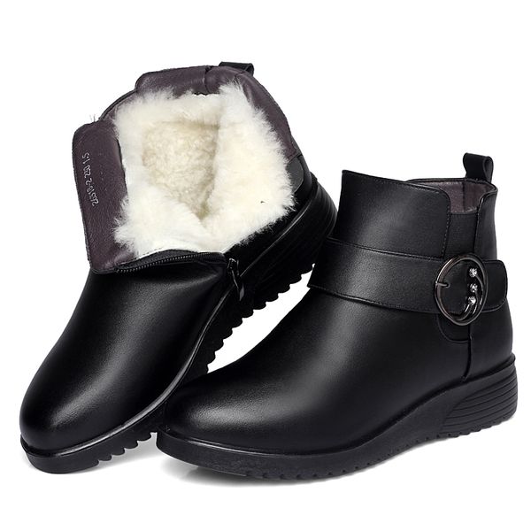 

zxryxgs brand shoes flat wedges warm wool snow boots women boots 2018 new metal rhinestone winter real leather shoes ankle, Black