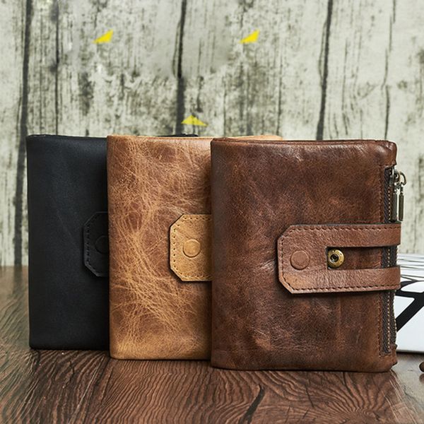 

newquality pocket organiser real leather walletswallet anti-rfid steal brush fashion casual short men's wallet double zipper large capa, Red;black