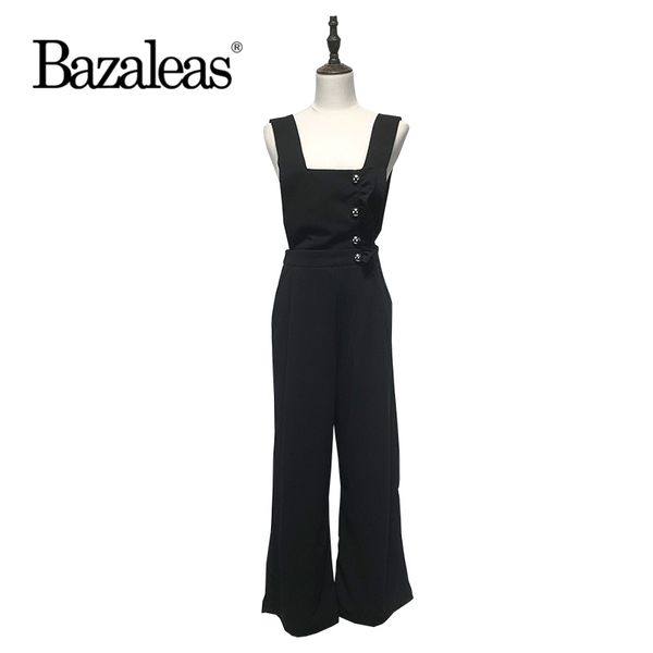 

bazaleas 2018 ruffles buttons decorate rompers women jumpsuit fashion chic streetwear bodysuit sleeveless casual playsuit, Black;white