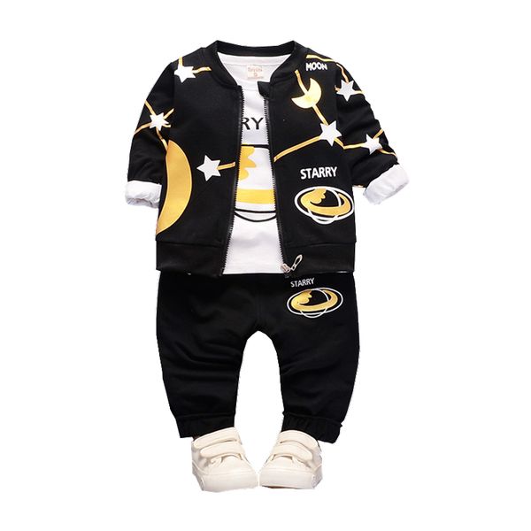 

spring autumn children cotton moon stars jackets t-shirt pants three-piece suit child clothes toddler tracksuits, White