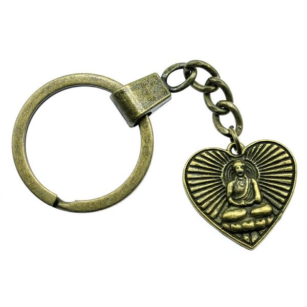 

6 pieces key chain women key rings fashion keychains for men double sided buddha heart 23x24mm, Slivery;golden