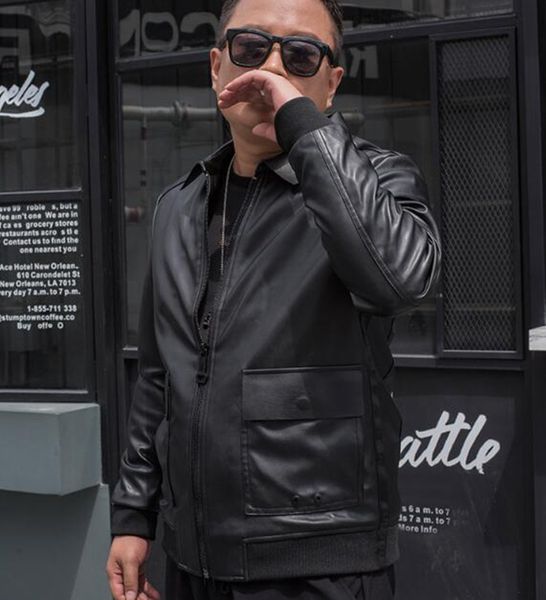 

autumn winter fashion europe and the united states new style slim trend boutique men's lapel big size loose leather jacket m-4xl, Black