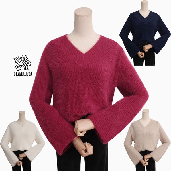

2018 fashion casual ladies blouse knitted sweater winter spring keep warm women sweaters long sleeve v-neck women knits &tees af5258, White