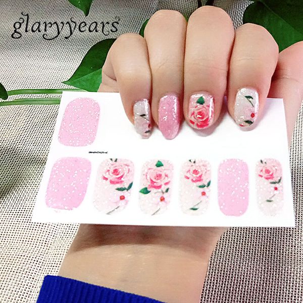

glaryyears 1 sheet glitter zj-ys nail art decoration full cover wraps decal beauty rose flower nail sticker manicures tips candy, Black