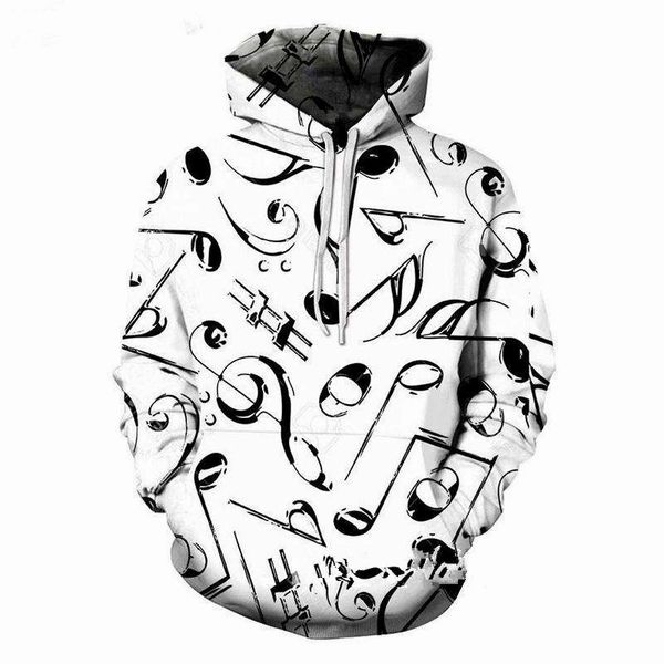 

новые моды для мужчин/женщин черный белый примечание музыка 3d смешно печатных crewneck толстовка мода повседневная толстовки h431, Black