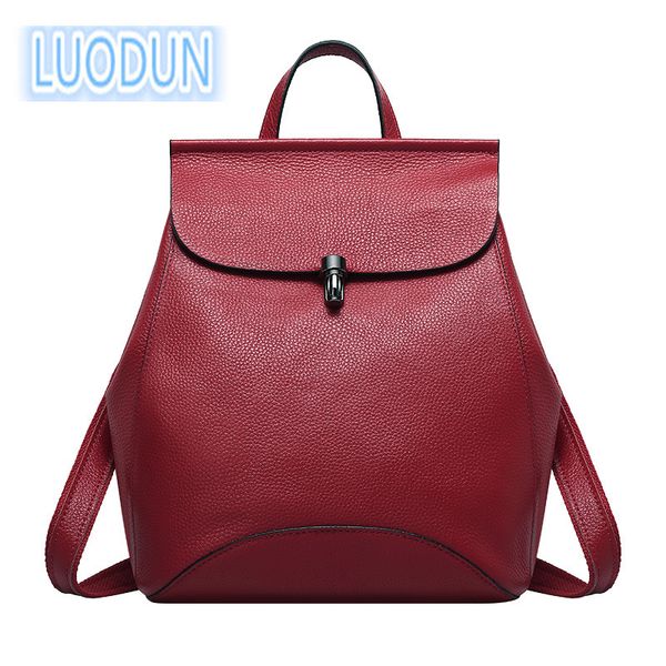 

luodun casual front spring and summer leather backpack new first layer cowhide leather ladies travel backpack bag