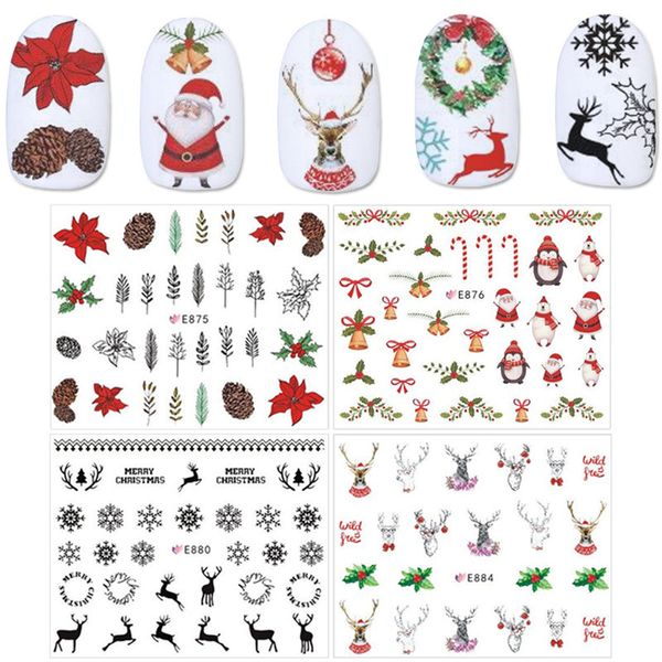 

follome 10 pcs 6.4*5.3 cm 3d christmas nail sticker reindeer xmas tree pattern adhesive transfer nail art decals manicure supply, Black