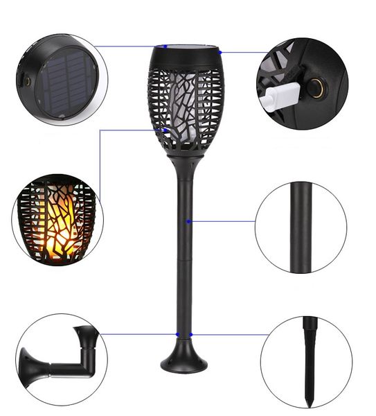 

new arrive solar torch lights garden flashlight flame lamp outdoor 96led landscape lawn lamp insert courtyard decoration romantic wall lamp