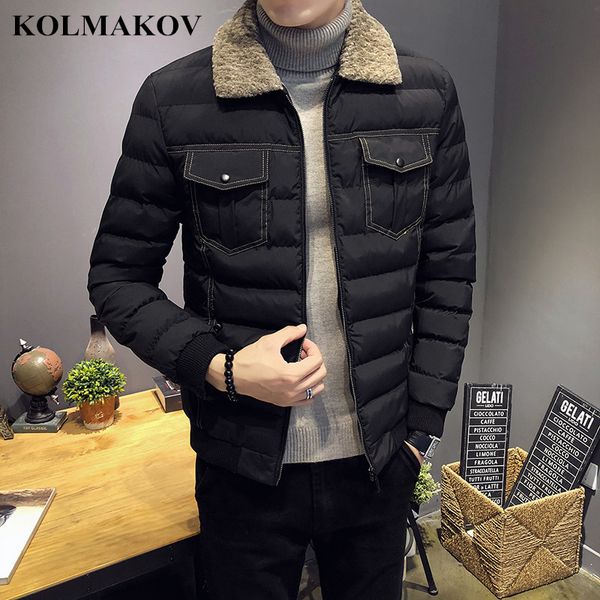 

kolmakov 2018 new men's cotton parkas m-xxl winter mens bomber jacket short parkas turn-down cotton overcoats homme casual coats, Black