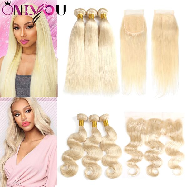

Raw brazilian virgin hair 613 blonde 3 bundle with lace frontal clo ure traight body wave colored ombre human hair bundle with clo ure