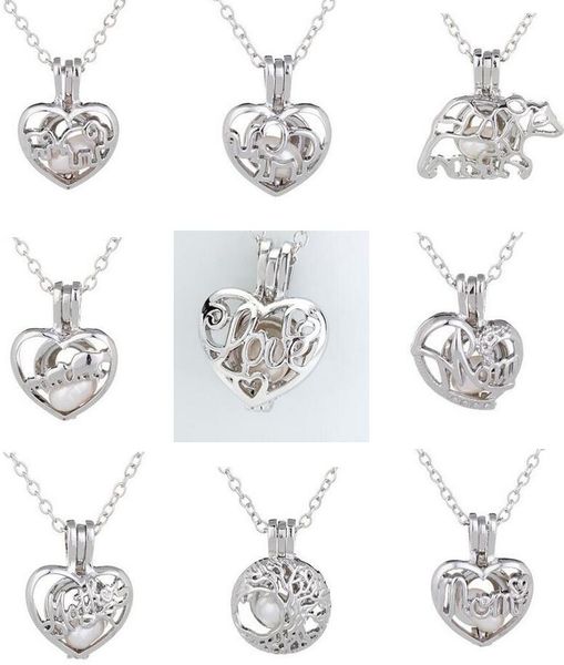 

love wish pearl cages locket necklace hollow out animal oyster freshwater pearl elephant/life tree/love diy mother's day jewellery, Silver