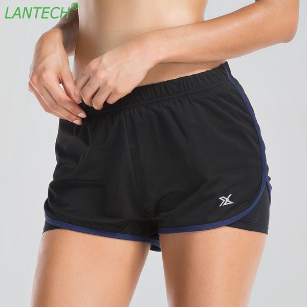 

wholesale-lantech women running shorts sports false two pieces yoga sportswear breathable fitness exercise gym compression shorts clothes, Black;blue