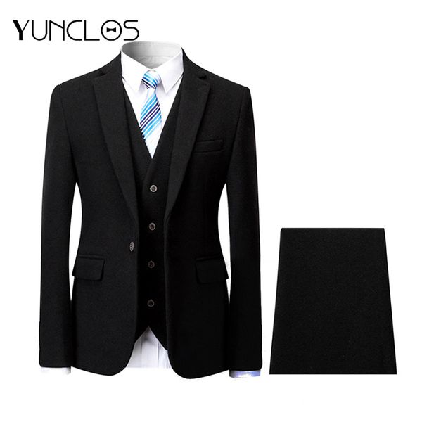 

yunclos 2018 men wool suits two buttons jackets+ pant business suits wedding party dress casual slim woolen men suit tuexdos, White;black