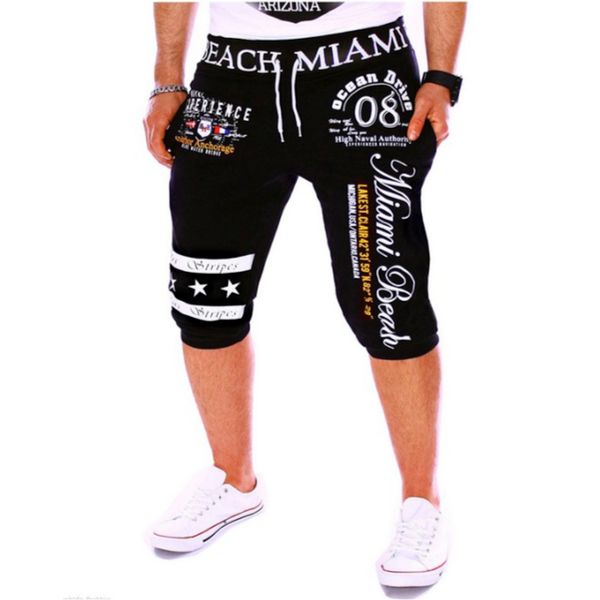 

drop shipping men's casual leisure shorts men summer fashion skinny mens short letter print sweatpants joggers trousers male, White;black