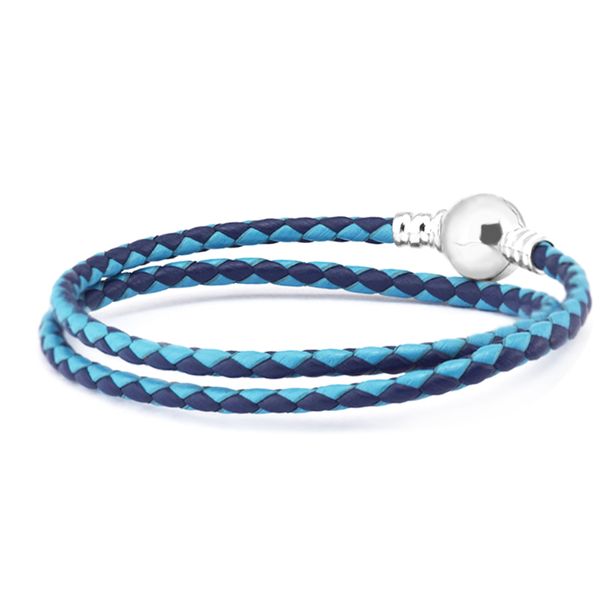 

bracelet mixed blue woven double leather charm bracelets for women men 925 silver jewelry pulseira masculina feminina, Golden;silver