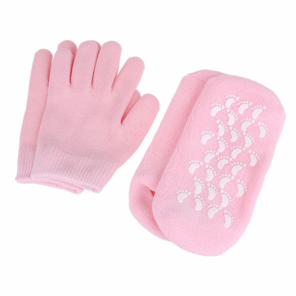 

2 pairs reusable spa gel socks gloves moisturizing whitening exfoliating foot mask beauty hand mask care silicone socks, Blue;gray