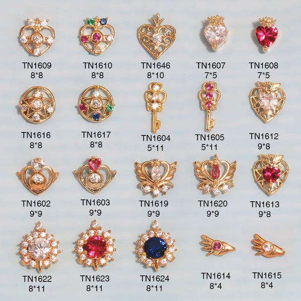 

10pcs 3d metal zircon nail art jewelry sailor moon series nails decorations level zircon rhinestone manicure diamond charms, Silver;gold