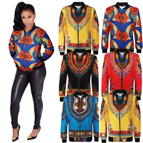 

L-5XL Plus Size Women Casual Fashion Long Sleeved Autumn African Traditional Print Jacket Ladies Fall Ankara Bomber Dashiki Coat Outwear