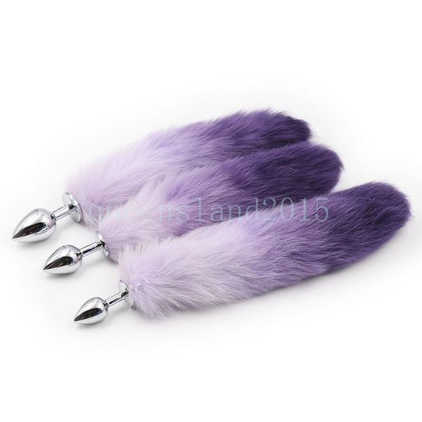 Giocattoli anali Fluffy Purple Fur Coda di volpe Plug Cosplay Animal PET Tails Steel Head Roleplay # G94