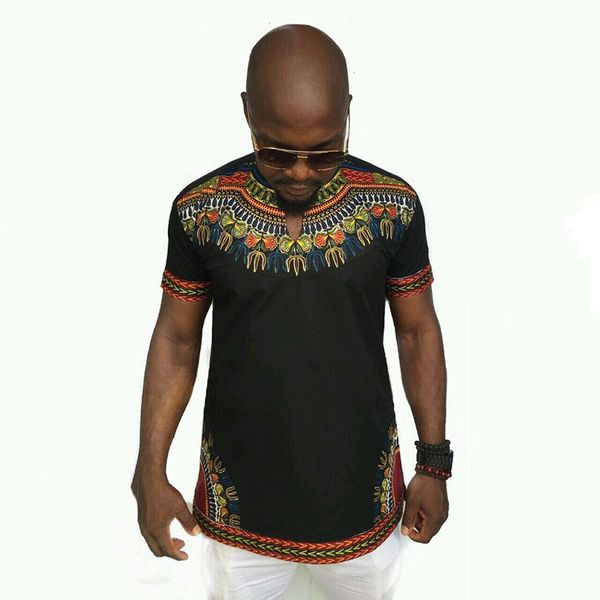 

men short shirt clothing white dashiki t-shirt ds-045 black sleeves cotton slit design african crew casual neck outfit oliwx