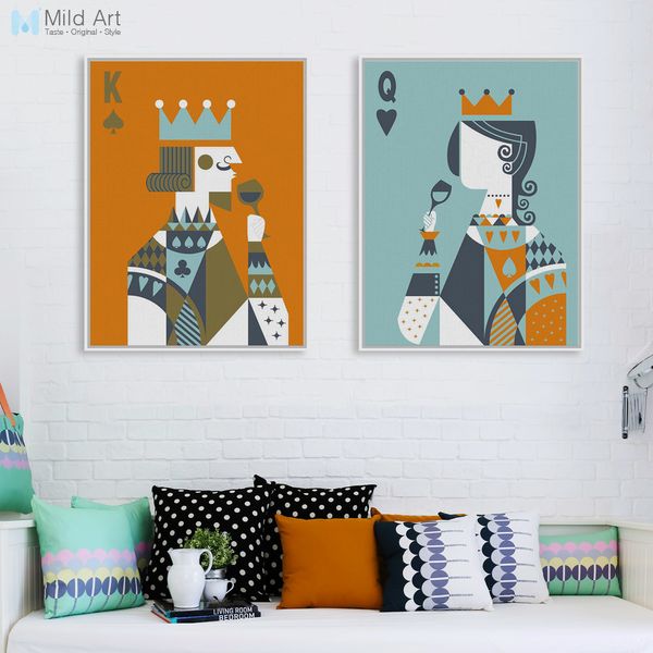 2019 Modern Abstract Poker King Queen Couple Love Poster Print A4