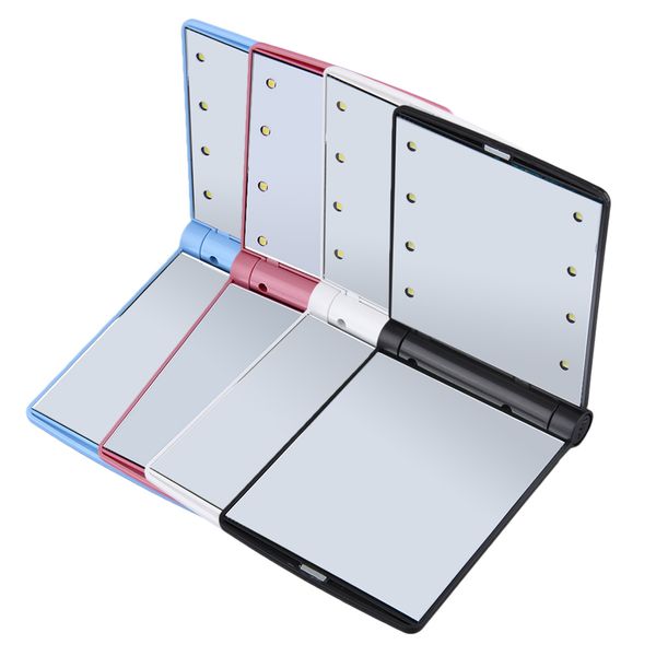 

Women Foldable Makeup Mirrors Lady Cosmetic Hand Folding Portable Compact Pocket Mirror 8 LED Lights Lamps Drop Shipping