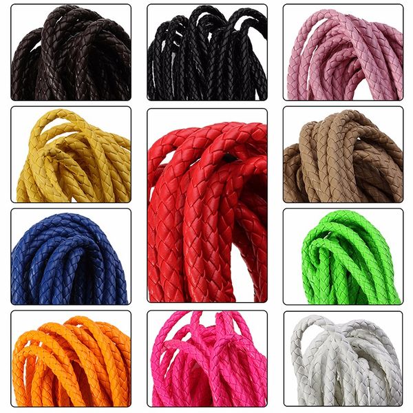 

5m/lot 11 colors dia 6mm round braided pu leather cord rope thread necklace bracelet for diy jewelry material findings f2023, White;red