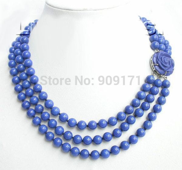 

gt;&gt;genuine 17" 3row 8mm nature round lapis lazuli necklace, Black