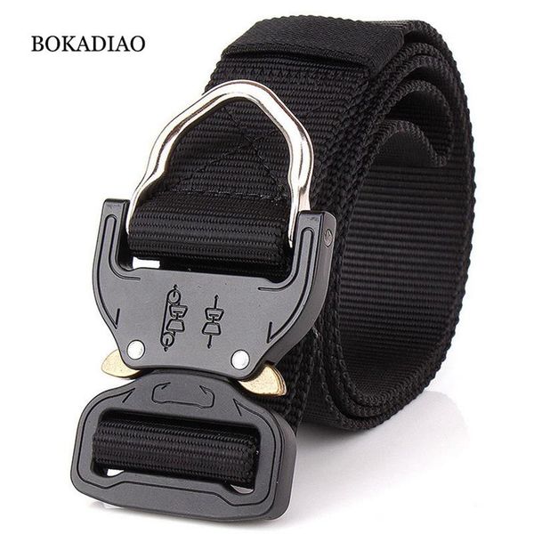 

bokadiao men canvas belt quick release metal buckle hook nylon trainin strong army tactical belts for women strap, Black;brown