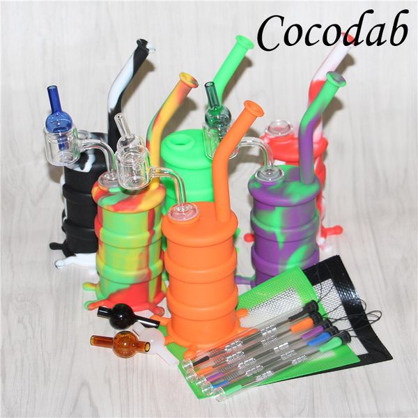 Cookahs Mini Silicon Rig DAB Водопроводная труба Масляные барабанные Установки Силиконовые Водопроводки Bubbler Bong + Силиконовые Маты Дэббер Термальный 4 мм кварцевый Banger